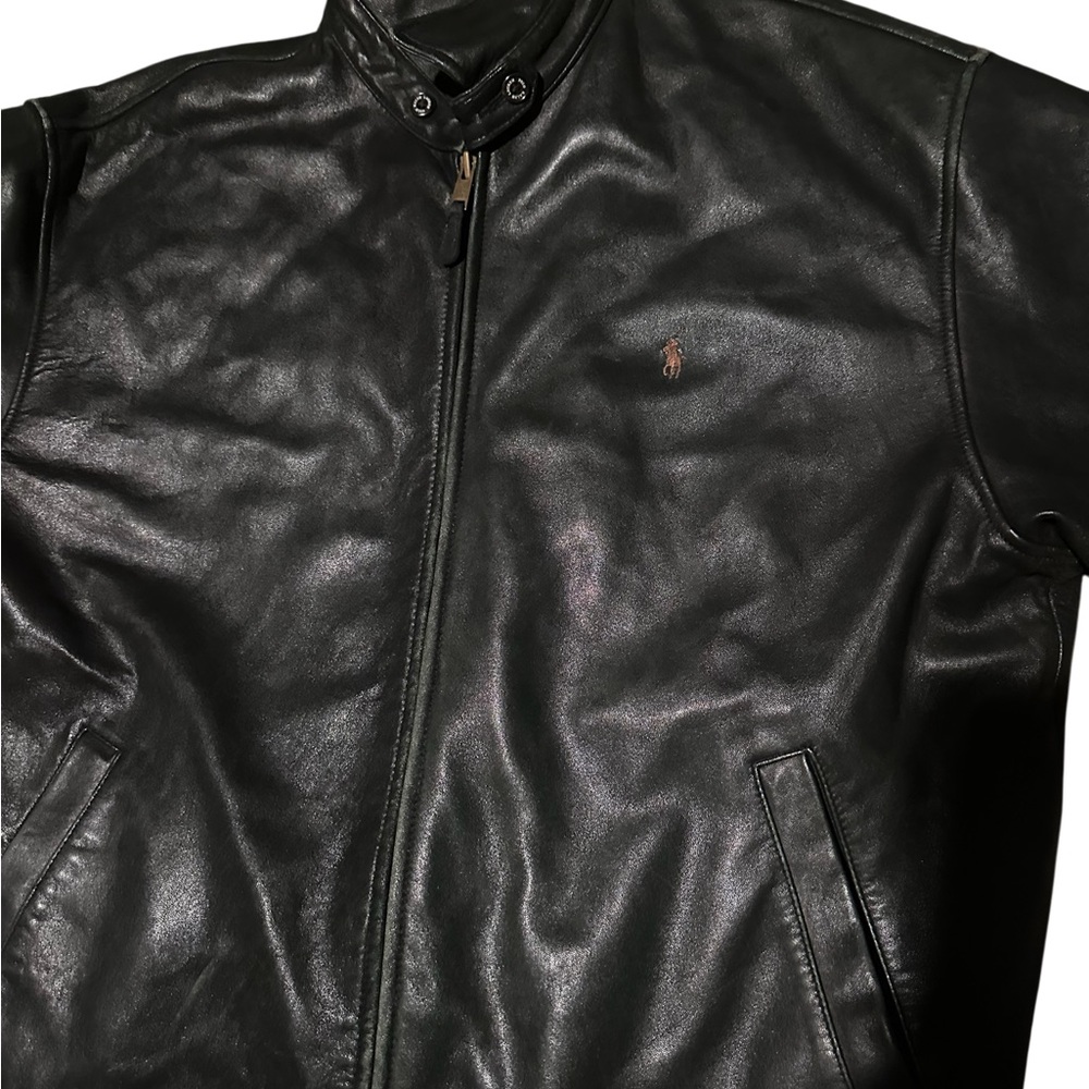 Vintage 1990s Ralph Lauren Leather Jacket Black Color Mens Size L Very Rare